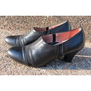 Beautifeel black leather pumps heeled loafers, 37 / 6-6.5 pull on elastic t